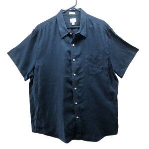 J. Crew Baird Mcnutt Short Sleeve Irish Linen Shirt Mens XXL Navy Blue Classic